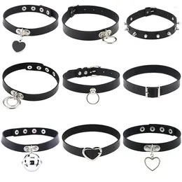 Choker Gothic Punk Leather Necklace For Women Teens Girls Rivet Heart Bell Collar Rock Torques Fashion Jewelry Gifts