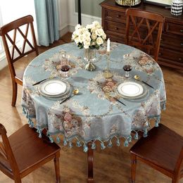 Table Cloth Luxury European-style Fabric Tablecloth With Tassel Embrodered Big Round Home Living Room Coffee Cover Decoration