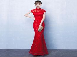 Red Bride Cheongsam Oriental Women Wedding Qipao Chinese Style Elegant Long Dress Luxury Robe Party Dresses Vestido S4XL1466804