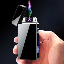 Lighters Hot Boutique Creative Portable Windproof USB Strong Pulse Double Arc Light Charging Touch Sensor Fashionable Ignition Tool Q240306