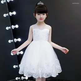 Girl Dresses Ivory Flower Girls Dress Children Sleeveless Lace Embroidery Tulle Beading Formal Wedding Party Kids Clothes Vestido