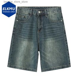 Men's Shorts Mens retro blue denim shorts summer casual loose jeans retro Harajuku street clothing hip-hop Y2K mens shorts Q240305