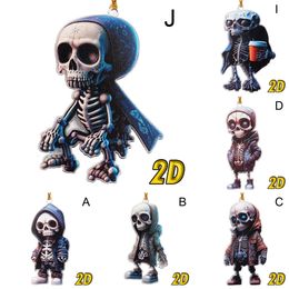 New Car Hanging Ornament Acrylic 2D Skull Figurines Pendant Rearview Funny Swing Skeleton Mirror Decor