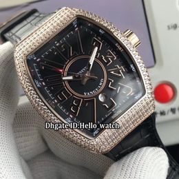 Men's Collection New Saratoge Yachting V45 SC DT Black Dial Automatic Mens Watch Rose Gold Case Diamond Bezel Leather Strap 4214W