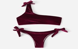 Velvet Bikini 2020 Swimsuit Thong Brazilian Swimming Suit For Women One Shoulder Swimwear Female Bathing May Bathers Beach95272161823835