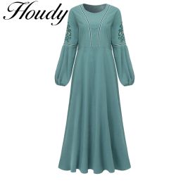 Dress New Summer Long Skirt Women's Large Size Green Pure Colour Lace Round Neck Petal Half Sleeve Loose Large Casual Robe Party Dress