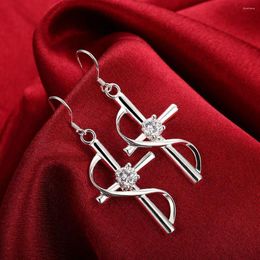 Dangle Earrings High Quality 925 Sterling Silver For Woman Fashion Jewellery Elegant Crystal Cross Drop Trendsetter Gifts