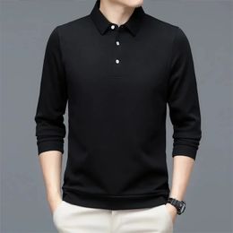 2024 Polo Shirt Men Solid Business Casual Long Sleeve s Fashion Turn Down Collar Slim Tees Tops M-4XL240305