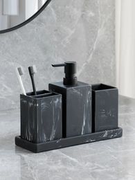 Bathroom Accessories Complete Marble Pattern Lotion Soap DispenserToothbrush HolderTumblerTray Resin material Black white 240223