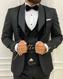 Costume Homme Mariage Formal Fashion Black Slim Fit Suits For Men 3 Piece Groom Wedding Suit Tuxedo Latest Coat Pant Design 240227