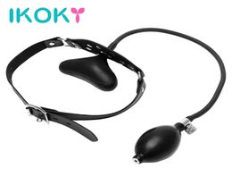 Ikoky Oral Fixation Inflatable Sex Toys For Couples Mouth Gag Pu Leather Band Erotic Products Restraints Flirting Mouth Stuffed Y13339907
