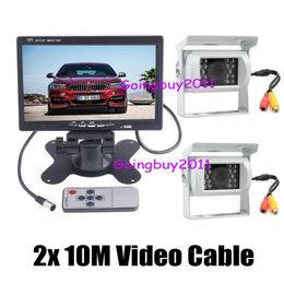 2x White 18 LED IR CCD Reversing Camera with 2x 10M Video Cable 7quot LCD Monitor 12V24V Car Rear View Kit1140242