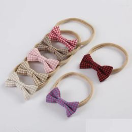 Hair Accessories Plaid Cloth Bows Headband For Kids Girls Born Baby Nylon Elastic Band Headwear Drop Delivery Dh2Nb