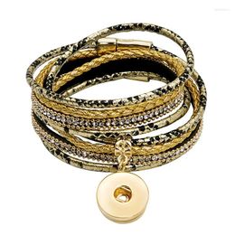 Charm Bracelets SE0183 Colourful Beauty Serpentine Multi-layers Leather Snap Bracelet 38cm Golden Buttons Fit 18mm Jewellery