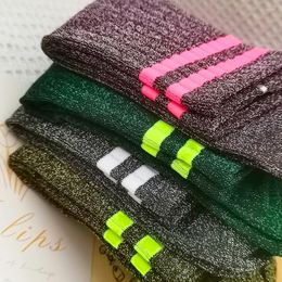 Women Socks Fashion Glitter Striped Shiny Silver Silk Loose Female Lingerie Harajuku Stockings Woman Bright Sequin