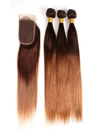 Straight Ombre Coloured Hair 3 Bundles with 4x4 Lace Frontal 430 Two Tone Ombre Colours Brazilian Peruvian Malaysian Human Hair We9372803