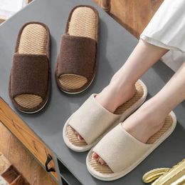 Slippers Japanese Linen Home Cotton Lovers Anti Slip Warm Shoe For Woman Comfortable Fashion