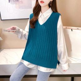 Waistcoats Large Size Women Knitted Sweater Korean Style Women Vest Female Jumper Ladies Pullover Tops Teenager Girls Waistcoat Pull Femme