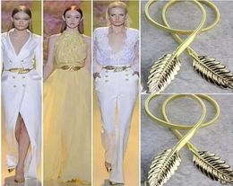 Wedding Sashes Belt Leaf Design Clasp Front Stretch Alloy Metal Waist Belt Skinny Elastic Leaves Dress Cummerbund Gold Silver 1153935