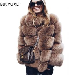 Fur BINYUXD High Quality Thicken Pink Faux Fur Coat Women Plus Size Stand Collar Long Sleeve Faux Fur Jacket gilet fourrure bontjas