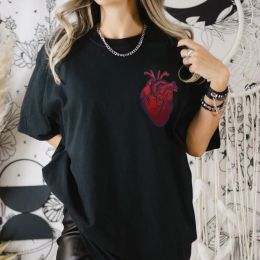T-Shirts Anatomical Heart Pocket Print T Shirt Women Hipster Nurse Cardiology Tshirt Streetwear Aesthetic Anatomy Graphic Tees Tops 5XL