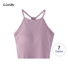 Camis LORIOT Ribbed Backless Bra Camisole For Women Crop Tank Top Sando Singlet Vest Halter Neck Sleeveless Sexy Casual SA1191