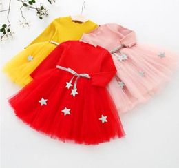 Girls Autumn Dress Mesh patchwork Dresses Baby Solid Starp Star Lace Dress Kids Designer Clothes Baby Boutique Clothing 04T LY145465221