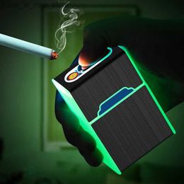 Lighters New 2-in-1 luminous cigar box with 20 USB rechargeable cigar lights windproof and drip proof cigar box gift Q240305