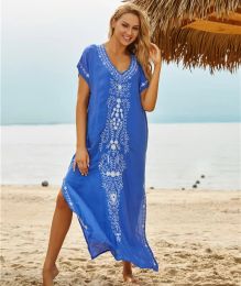 Cover-up New Coverup Maxi Dress 2022 Robe De Plage Embroidery Beach Cover Up Sarong Women Beach Pareo Tunic For Beach Swimwear