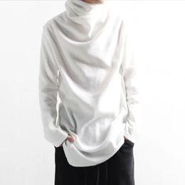 Mens T-shirts Spring and Autumn Korean edition plain turtleneck loose-fitting irregular long sleeve T-shirts trend 240227