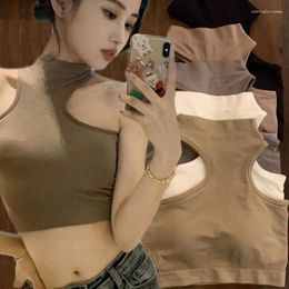 Women's Tanks Sexy Top Bra For Women Summer Solid O-neck Sleeveless Crop Tops Shirt Street Vintage Korean Fashion Underwear Vest Y2K Clothes