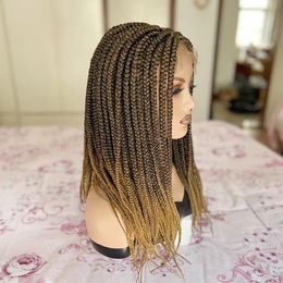 Short 20 30 Inch Braided Wigs For Black Women Ombre Color Crochet Box Braided Lace Front Wig African Synthetic Braiding Hair Wig 240226
