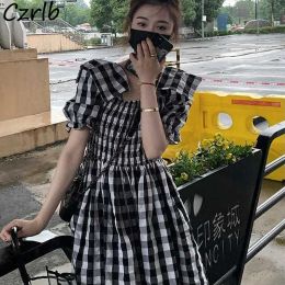 Dress Short Sleeve Dresses Women Plaid Cute Sweet Elegant Leisure Ins Korean Style Aline Stylish Cosy Hot Sale College Simple Chic