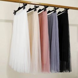 skirt JMPRS Korean Women Tulle Skirt Fashion Mesh White A Line Ladies Pleated Skirt Summer Chic High Waist Black Party Faldas