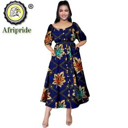 Dress 2023 Traditional African Dresses for Women Elegent Trench Vneck High Waist Midi Dress Plus Size Casual Aline Dress S2125013