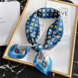 Scarves Artwork Design Flower imitate Silk Headband for Women Fashion Long Scarves Paris Shoulder Tote Luggage Ribbon Head Wraps 70x70CM