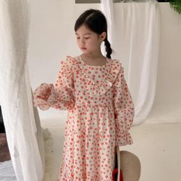 Girl Dresses Children Clothing Girls Princess Dress 2024 Spring Baby Korean Style Full Flower Casual Loose Sweet Fashionable