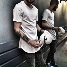 ZSIIBO TX135C Mens T Shirt Extended Round Sweep TShirt Curved Hem Long line Tops Hip Hop Urban Blank Tees Clothes Streetwear 240226