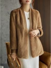 Fur Luxury Elegant Mink Fur Coat for Lady 2024 Spring Winter Long Sleeve Faux Fur Jacket Cardigan Fluffly Artificial fur coats