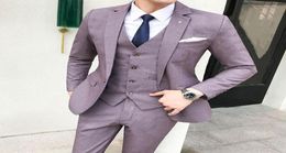 Purple Tuxedo Groom Suits For Mens Wedding Big Size Suits 5xl Plus Size Grey Check 2020 Mens Clothing Slim Fit 3 Piece15047555