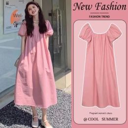 Dresses Summer Pregnant Women's Short Sleeve Dresses 2023 New Loose Maternity Clothings Pink Girls Outerwear Pregnancy Clothes Skirt