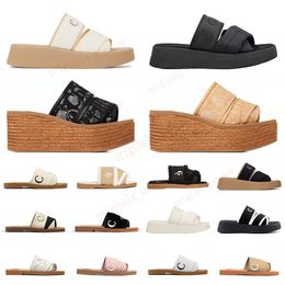 2024 inter milan Designer Women Woody Toe Slippers Mules Flat Sandals Slides Designer Canvas White Black Sail Womens Fashion Outdoor Beach Slipper Shoes