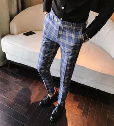 whole suit pants wedding pants mens dress pants plaid business casual slim sports pantalon a carreau mens classic retro check8177224