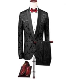 2020 black Wedding Suit For Men Elegant Groom Tuxedo Plus size Marriage Mens Suits floral print Fashion Jacket with Pants sets13636665