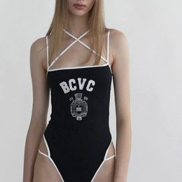 Camis Halter Vest Jumpsuit Top 2023 Summer New American Trend English Letter Printed Halter Women Night Club Bar Style Underwear