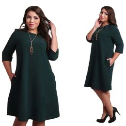 Dress L6XL Plus Size Women Casual Dresses NEW Summer Fashion Three Quarter Sleeve Loose Elegant Vestidos Female Clothing