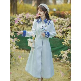 Blends 2023 Chinese Literary Style Embroidered Nickel New Autumn And Winter Highend Felt Women's Lower Back Medium Length Woolen Coat