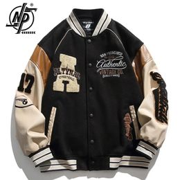 High Street Baseball Jacket Men Harajuku Embroidery Letter Patchwork Varsity Jackets Unisex Vintage Leather Sleeve College Coat 240229