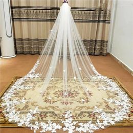 Bridal Veils 3m.4m.5m One Layer Wedding Veil With Comb White Lace Edge Ivory Appliqued Cathedral C2701