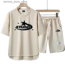 Men's Shorts Y2K Xingxin printed mens summer T-shirt and shorts two-piece set mens retro casual sportswear hip-hop loose fitting sportswear Q240305